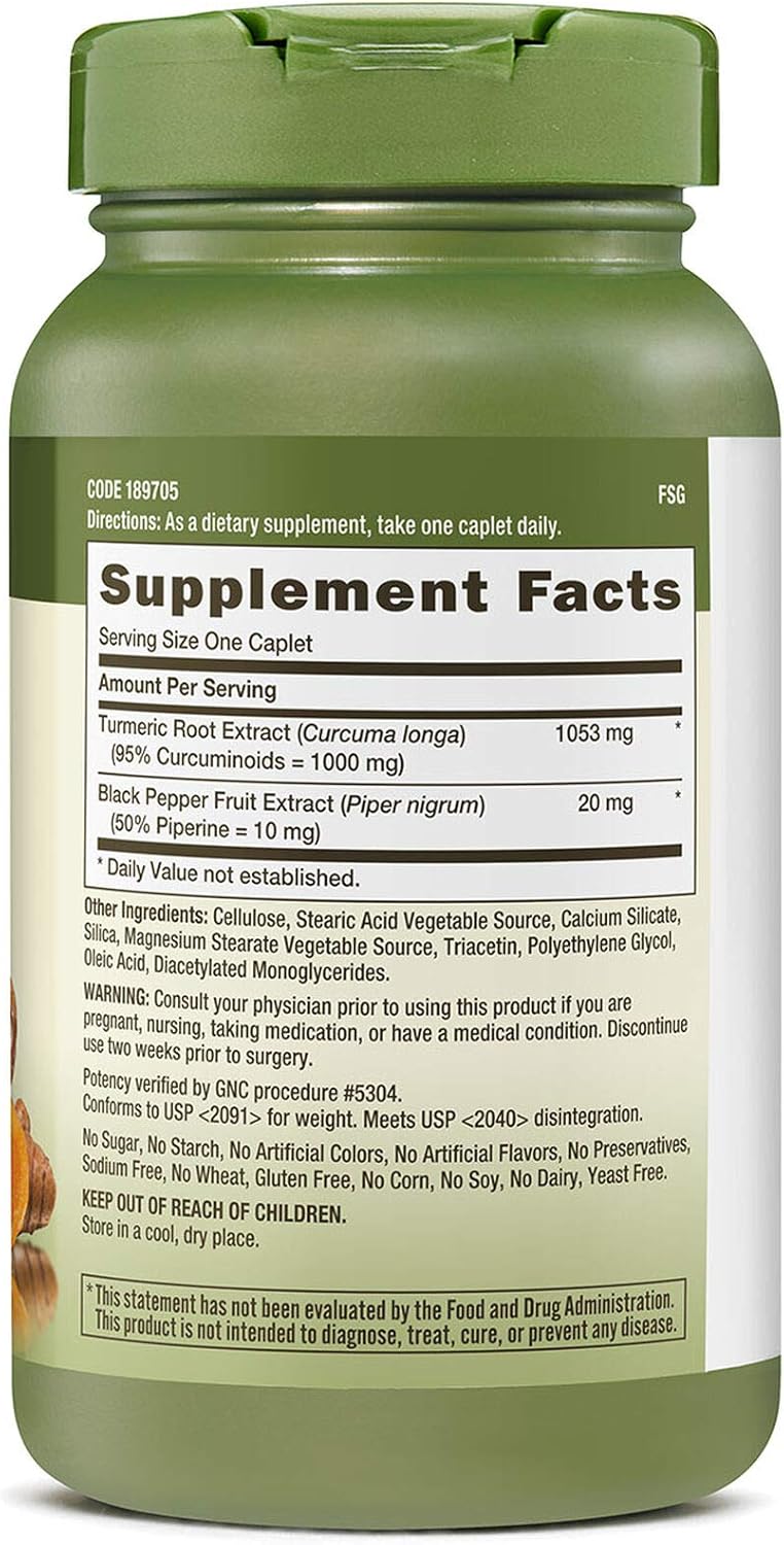 GNC Herbal Plus Turmeric Curcumin 1000mg Extra Strength, 120 Caplets, Provides Antioxidant Support: Health & Personal Care