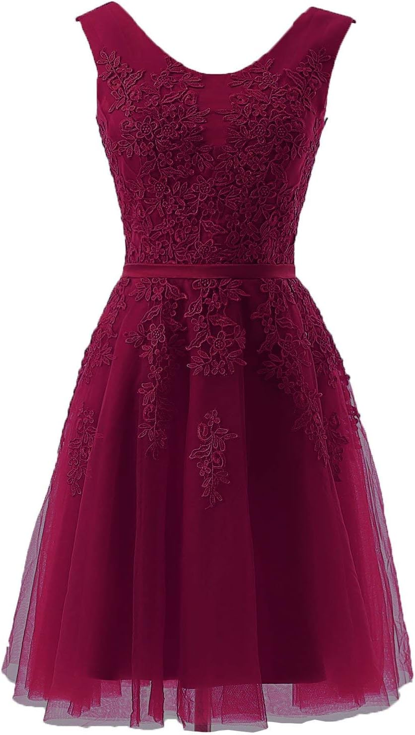 BeiQianE Women's Homecoming Dress Short Lace Appliques Tulle Bridesmaid Party Dress