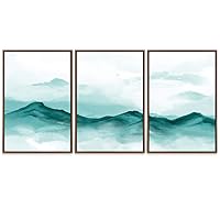 SIGNWIN 3 Piece Framed Canvas Wall Art Mountain with Fog Canvas Prints Home Artwork Decoration for Living Room,Bedroom - 16