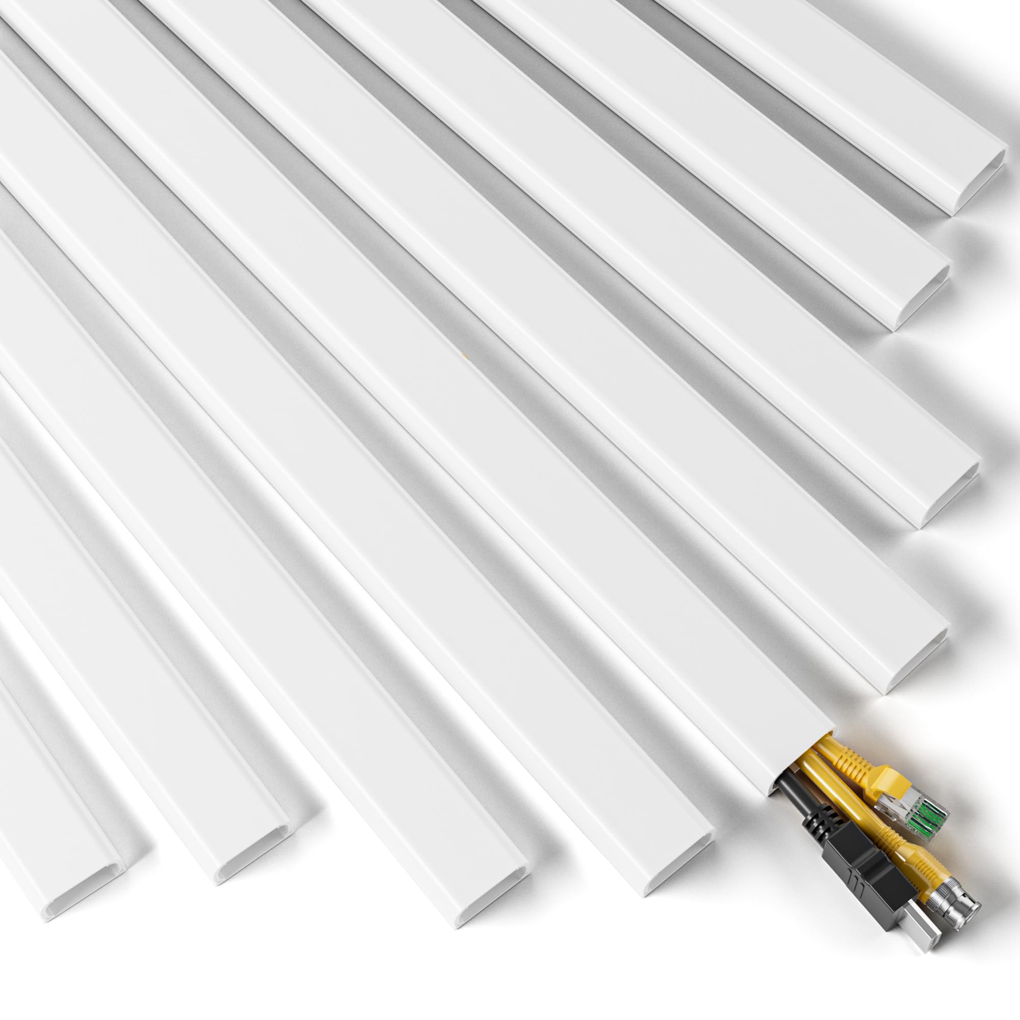 Photo 1 of Delamu Cord Hider Cover, 142in TV Cable Concealer Kit for Wall Mounted TV with Management 2-3 Wires, Paintable Cable Cover for Floor, Easy Install, W 0.94 H 0.47in, White
