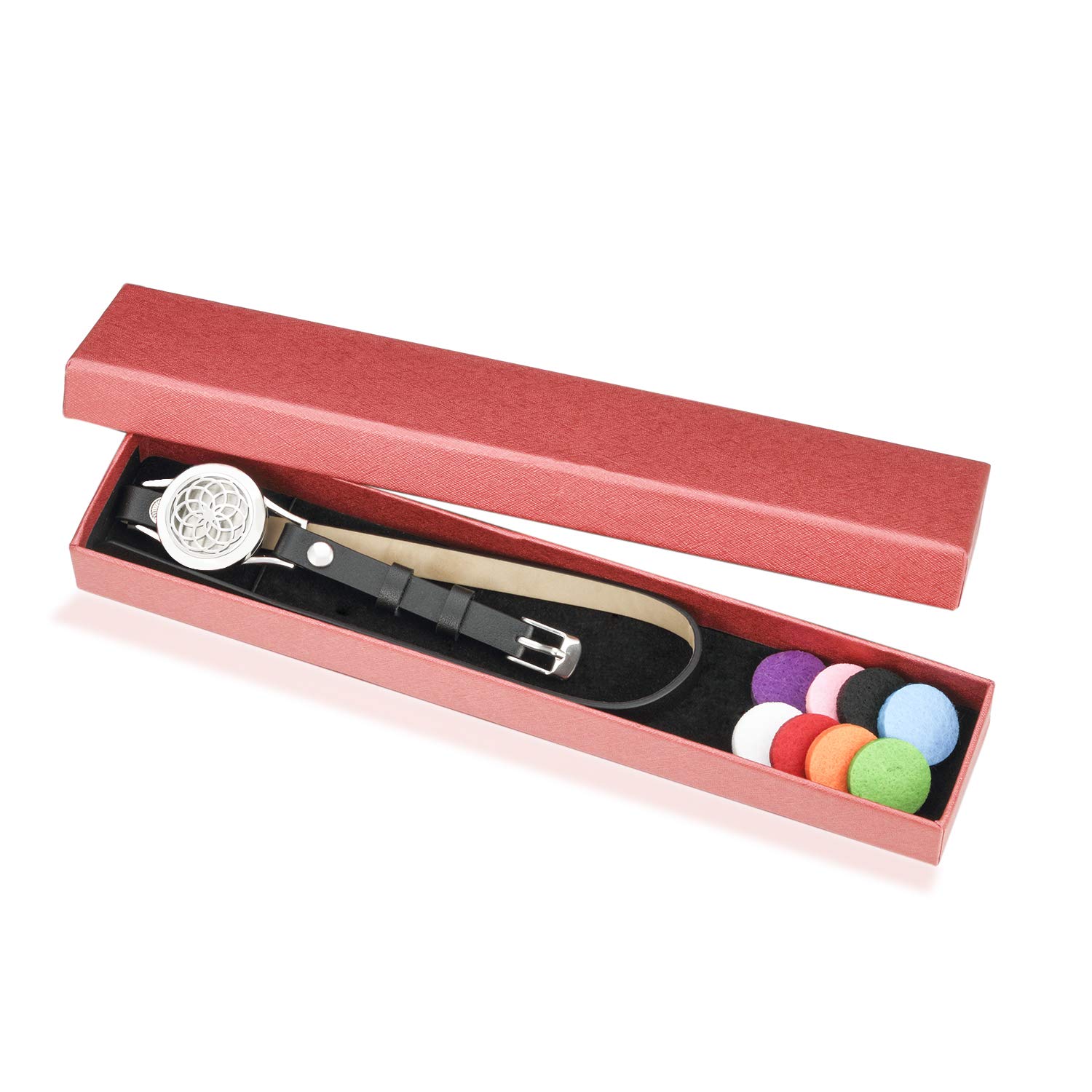 Aromatherapy Essential Oil Diffuser Bracelet Stainless Steel Adjustable Leather Band Charm Bracelet Jewelry Sets with 8 Scent Pads for Boys Girls, Sunflower