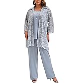 Plus Size Mother of The Bride 3 Piece Lace Pant Suit Set Formal Wedding Guest Attire for Weddings Evening Party Occasions