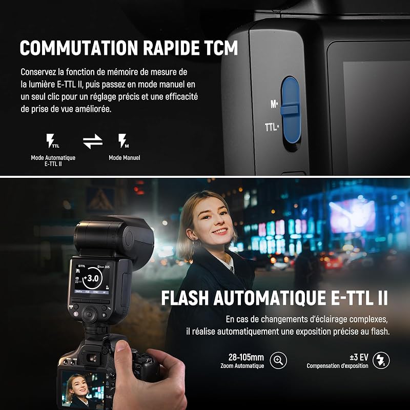 Z2-C Flash Speedlite TTL Tête Ronde 2,4G Compatible avec Canon, Flash Speedlight HSS 1/8000s Nouvelle Interface Utilisateur, 2 Lampes Pilotes, Sélecteur TCM TTL/M,600 Flashs