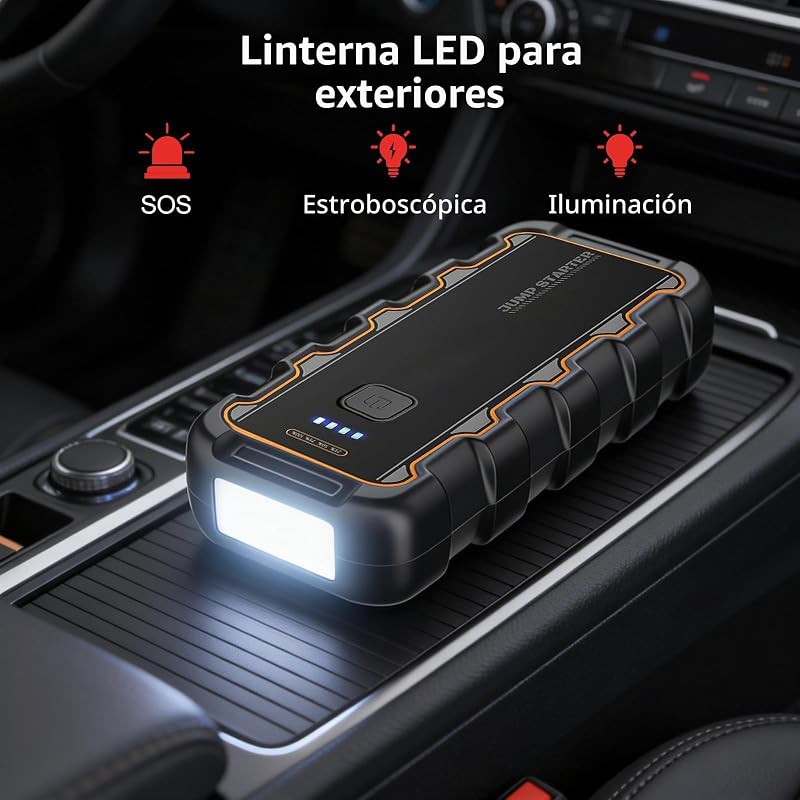 Motor de arranque de bateria de carro de 7000A, para gasolina de 8.0L/gasóleo de 6.0L, arranque portátil de 12V com carregamento rápido USB e grampos para bateria, funciona em frios extremos, para carro, mota, barco, campismo