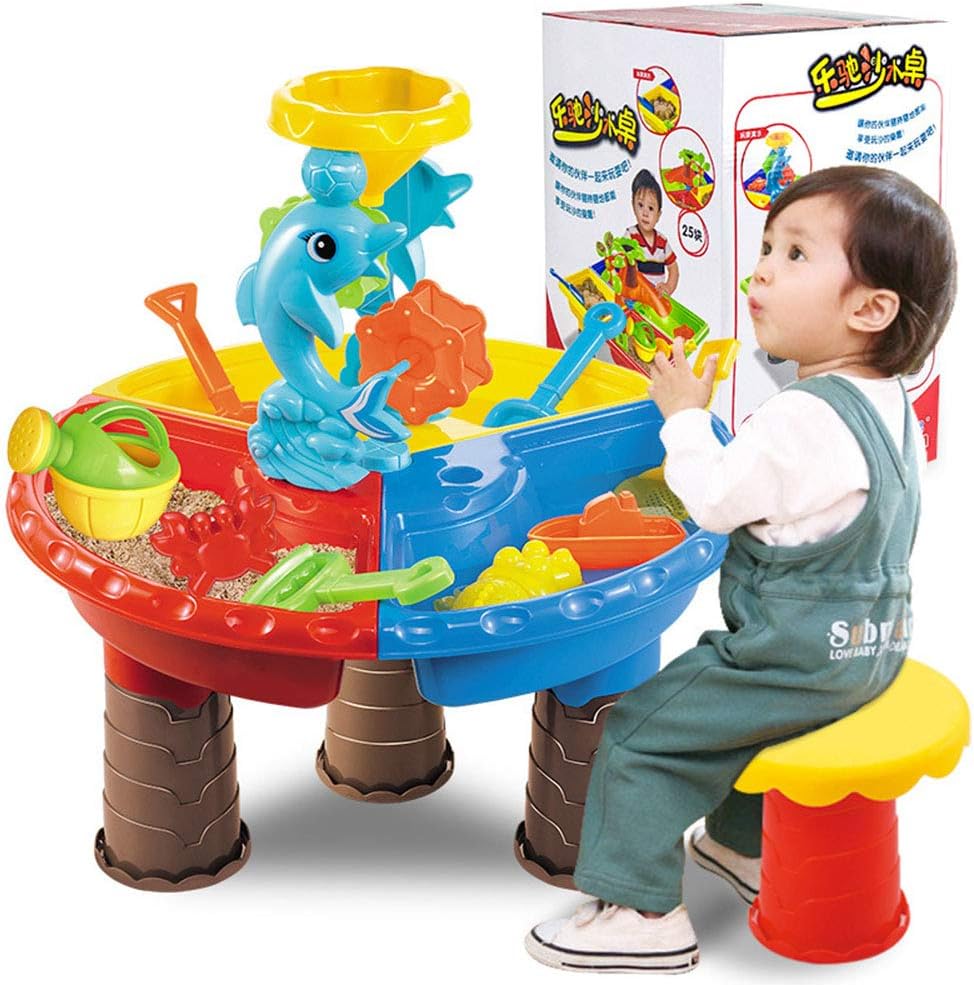 ZMH Sand and Water Table for Kids,Toddler Children Beach Toy Set with Little Stool Outdoor/Indoor Beach Garden Play Gift for Aged 3+ Boys Girls