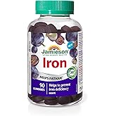 Jamieson Iron Gummies Grape Flavour, Supports Overall Health, Helps with Fatigue, Prevents Iron Deficiency and Anemia. Vegeta