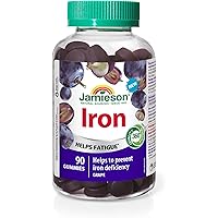 Jamieson Iron Gummies Grape Flavour, Supports Overall Health, Helps with Fatigue, Prevents Iron Deficiency and Anemia. Vegeta