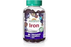 Jamieson Iron Gummies Grape Flavour, Supports Overall Health, Helps with Fatigue, Prevents Iron Deficiency and Anemia. Vegeta