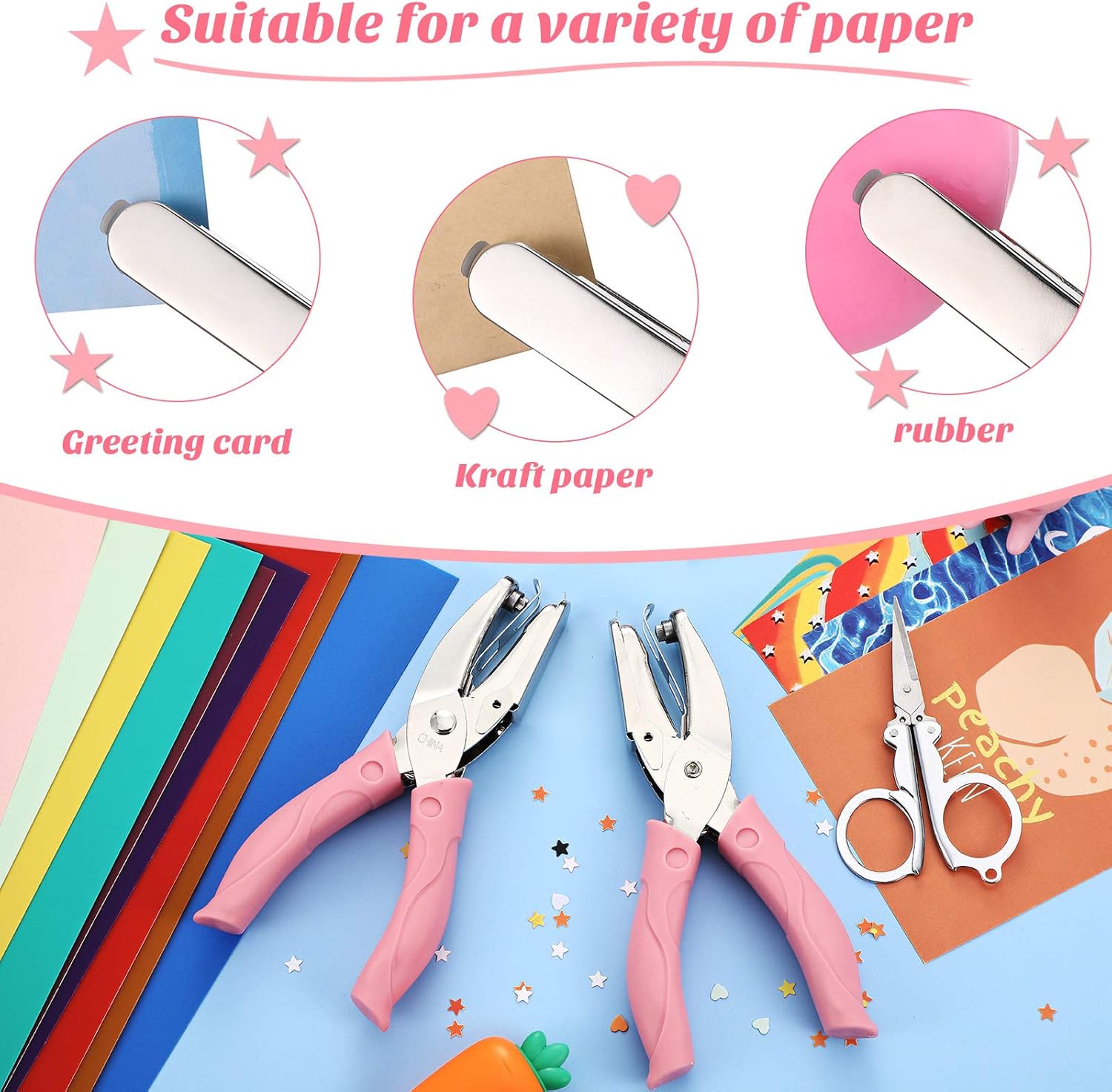 2 Pieces Handheld Hole Paper Punch Metal Single Handheld Paper Punchers Soft-Handled Paper Cutter for DIY Craft Tags Clothing Ticket Scrapbook Tool (Heart and Star Shape Hole): Arts, Crafts & Sewing