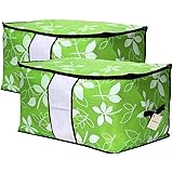 VEAMOR Comforter Storage Bags Containers,Pillow Beddings/Blanket Clothes Organizer Storage Containers with Zippers,Breathable and Moistureproof (Light Green Pack 2pcs, XL)