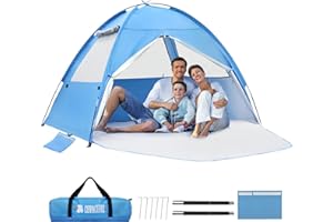 COVACURE Beach Tent Sun Shelter for 3-4 Person - UPF 50+ UV Protection Beach Shade, Waterproof & Lightweight, Easy Setup Portable Sun Canopy for Camping, Fishing, Beach