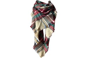 Wander Agio Womens Warm Long Shawl Winter Wraps Large Scarves Knit Cashmere Feel Plaid Triangle Scarf