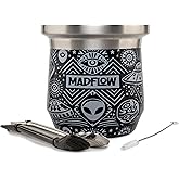 MADFLOW Yerba Mate Cup. Stainless Steel Mate Cup with 2 Bombillas. Double Wall Vacuum Insulated Yerba Mate Gourd. Unique Mate Cup And Bombilla Set