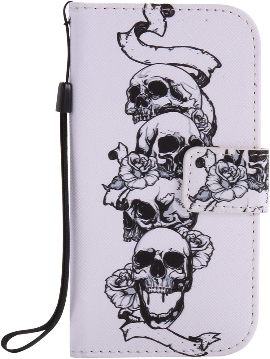 ISAKEN Samsung Galaxy S4 Case, Galaxy S4 Flip Cover, PU Leather Cover for Galaxy S4 I9500 - Drawing Pattern Design Bookstyle Pu Leather Wallet Magnetic Strap Design Pouch with Card Holder - skull