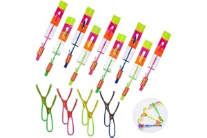 DTDR Rocket Slingshot Flying with LED Lights Glow The Dark Party,12 Launchers + 12 LED Helicopters,Slingshot Amazing Arrow Helicopter Glow Supplies for Kids (24 Pieces)