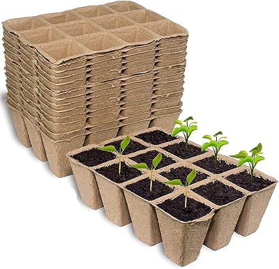 KAHEIGN 20x 12-Cell Biodegradable Seedling Trays 4cm Square Plant Starter Pots