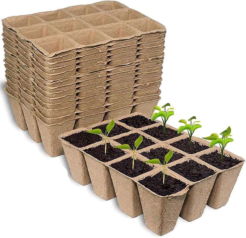 KAHEIGN 20x 12-Cell Biodegradable Seedling Trays 4cm Square Plant Starter Pots