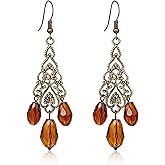 Aliyoham Vintage Brown Crystal Drop Earrings, Bronze Dangle Earrings for Women, Gemstone Elegant Jewelry Gift for Mom