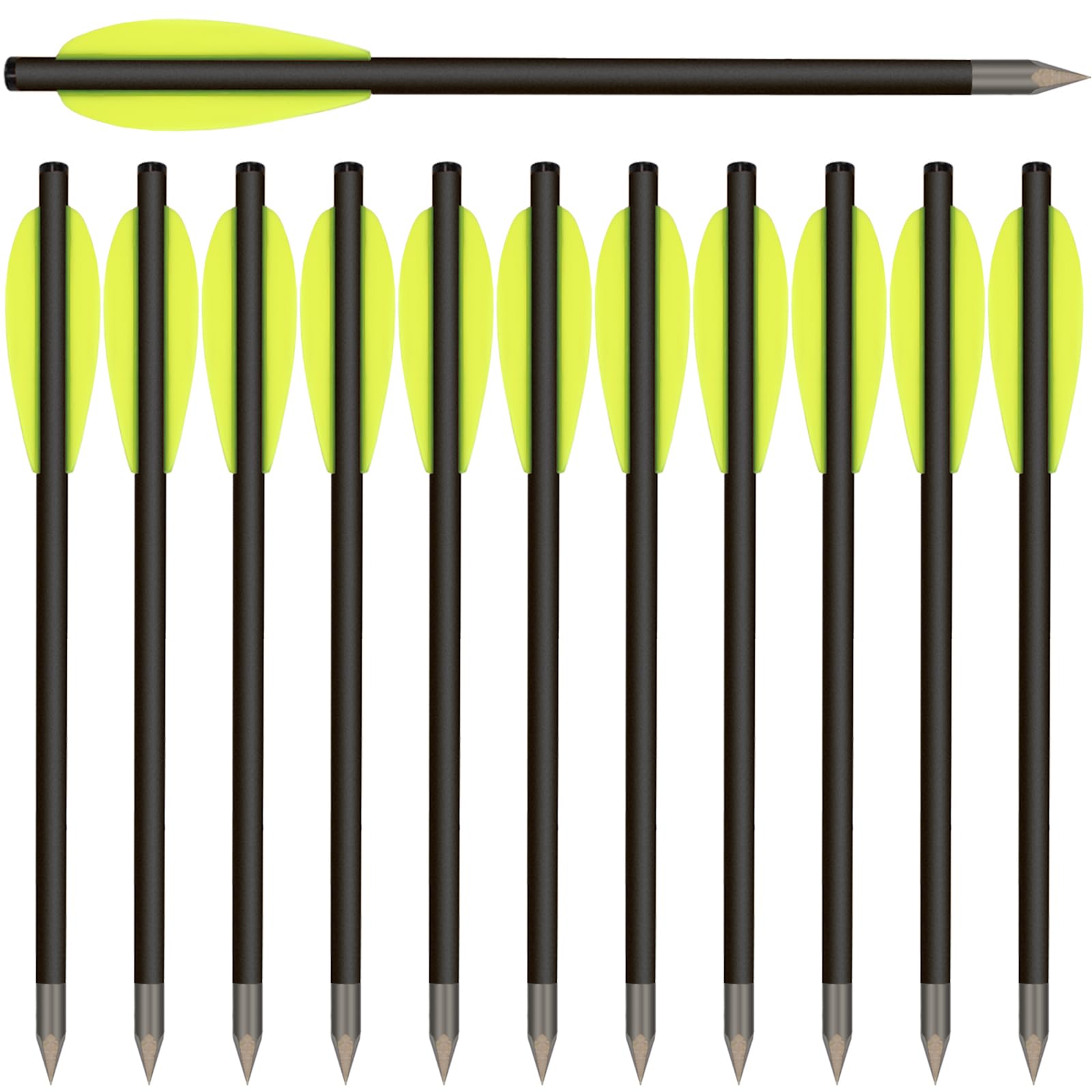 HUNTSPM 6.3" Carbon Crossbow Bolts Arrows with Sharp Steel Tips for 50-80lbs Pistol Crossbow Precision Target,Great for Practicing Shooting Target, Small Hunting (12pcs yellow)