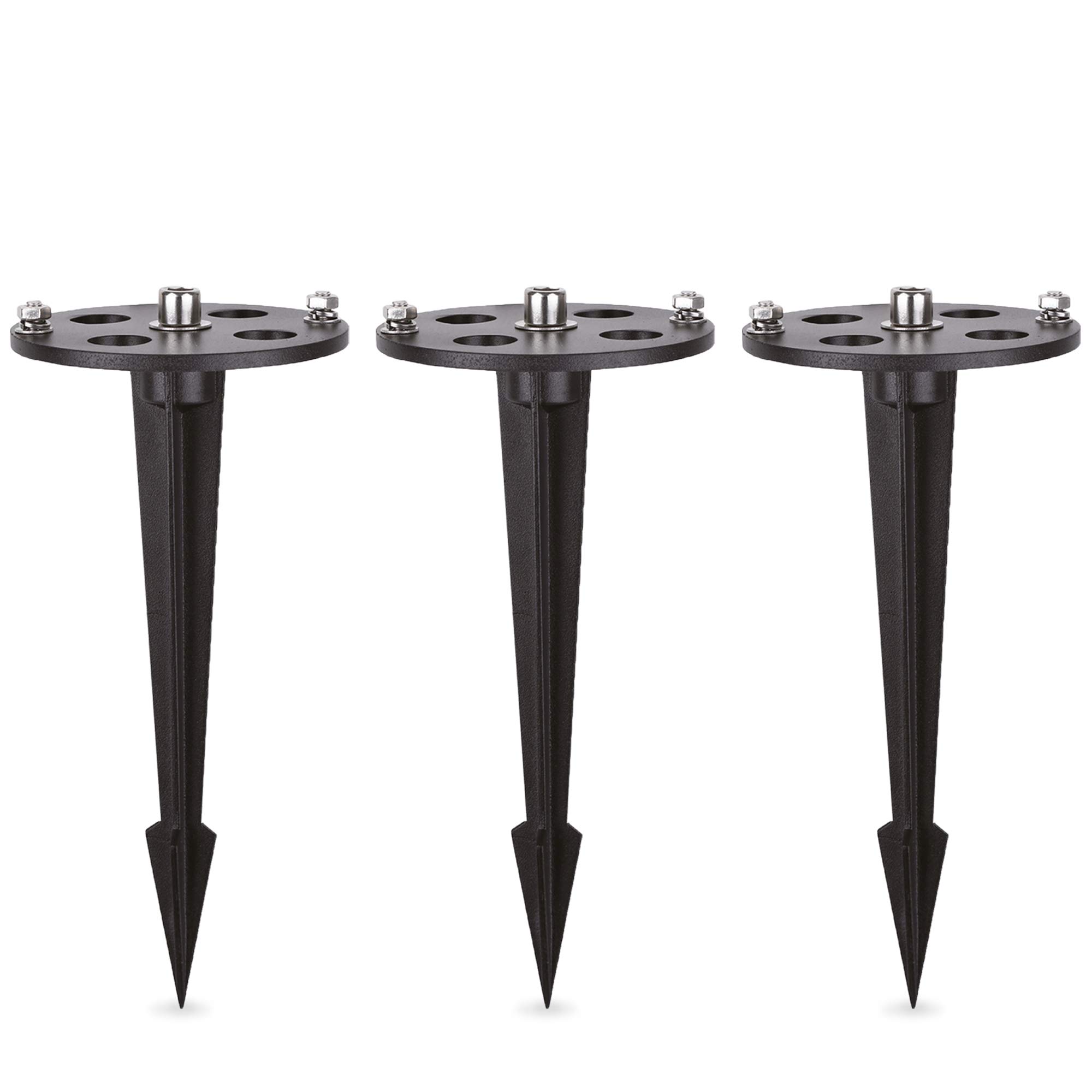 linovum Set of 3 Rustproof Universal Ground Spikes for Outdoor Lights, Path Lights, Attachment for Bollard Lights, Robust and Weatherproof