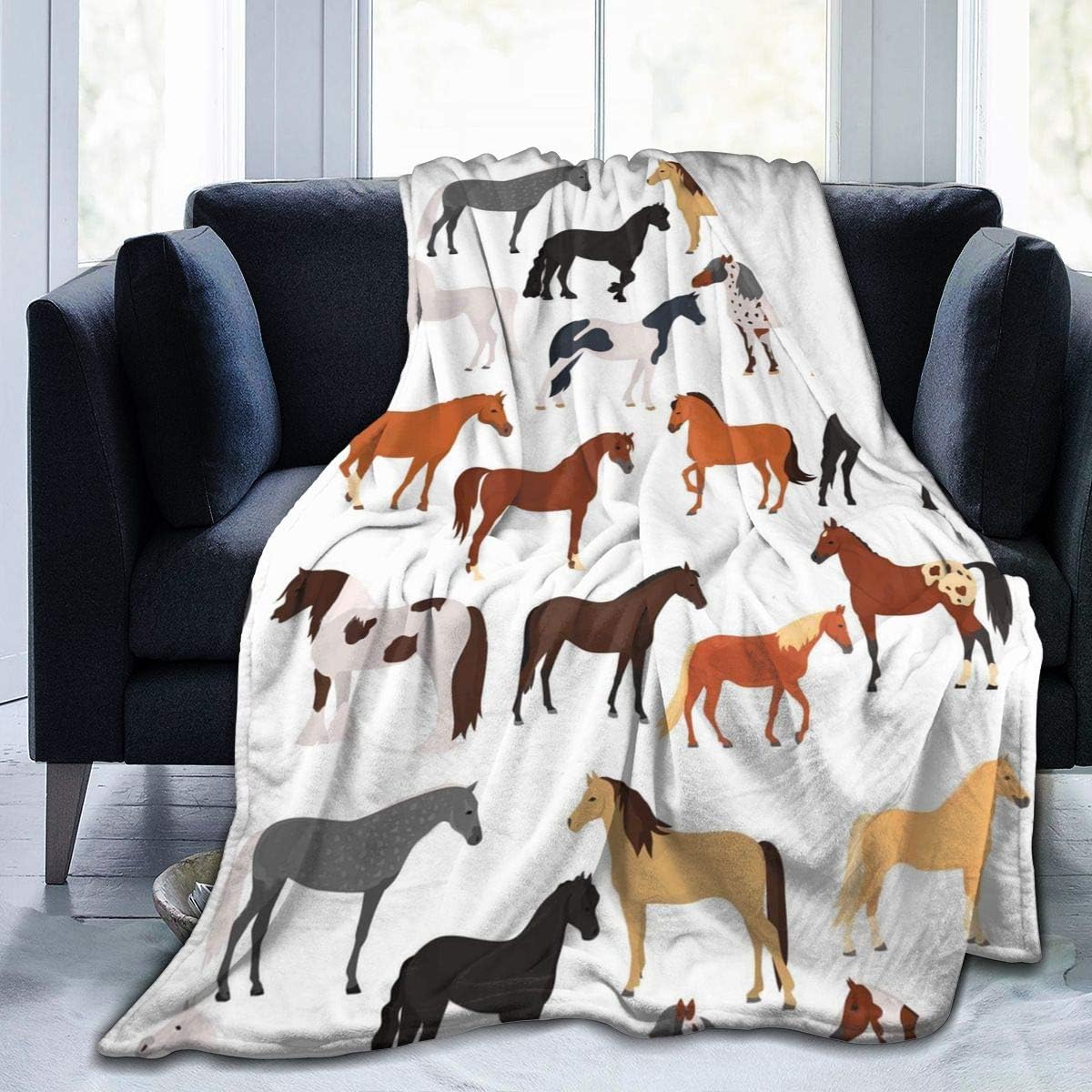 MSGUIDE Horse Flannel Fleece Throw Blanket 50" x 40", Lightweight Cozy