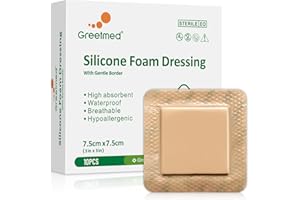 GREETMED Silicone Foam Dressing 3x3 Inch with Border 10 Packs Adhesive Waterproof Wound Dressing Bandages for Wound Care High Absorbency Foam Pad Bandaid