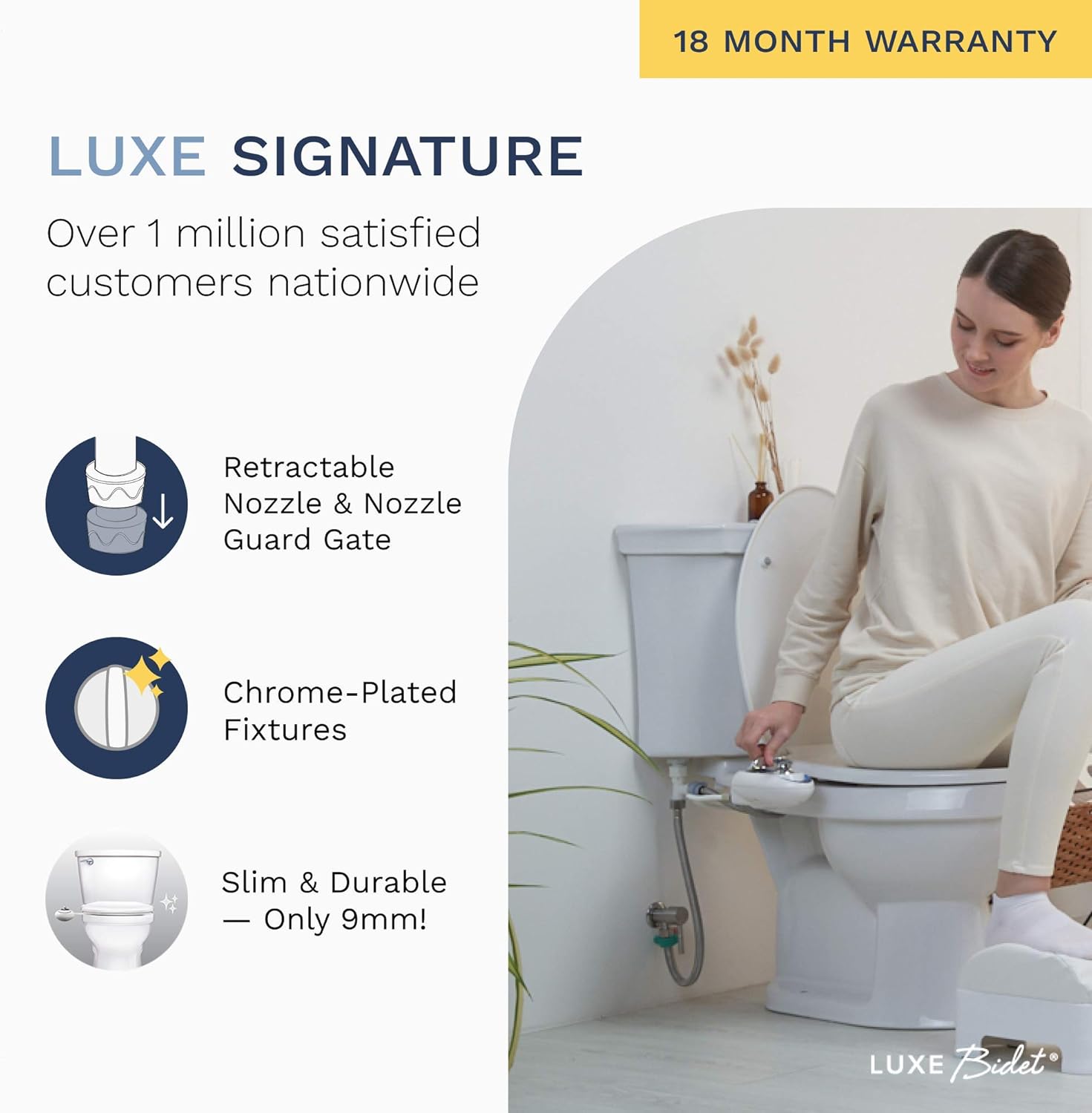 LUXE Bidet Neo 185 (Elite) Non-Electric Bidet Toilet Attachment w/ Self-cleaning Dual Nozzle and Easy Water Pressure Adjustment for Sanitary and Feminine Wash (White and White) - - 