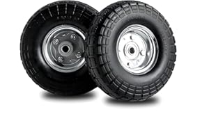 (2-Pack) 4.10/3.50-4 Tires and Wheels Flat Free,10" Heavy Duty Solid Replacement Tire with 5/8" Bearings, for Wheelbarrow, Ha