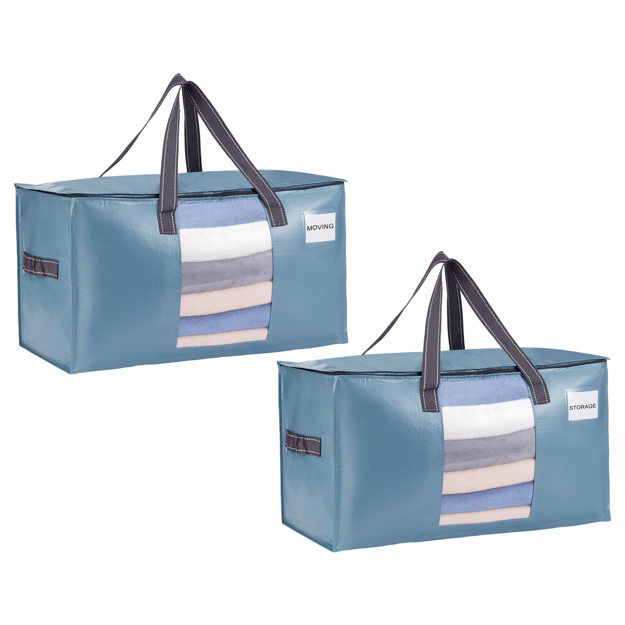 VENO 2 Pack Extra Large Moving Bags,Clothes Storage Bags for Blankets Bedding,Moving House Essentials,Waterproof Underbed Storage Packing Boxes,Laundry Bags Organiser (Light Blue, 2 Pack)
