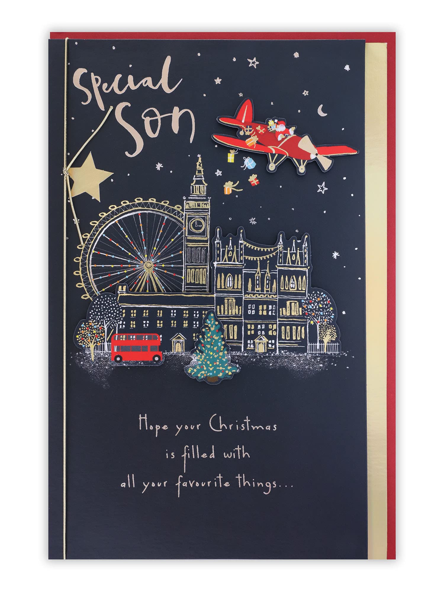 Clintons: Flying Santa over London Eye Son Christmas Card, Christmas Card for Son, Son Xmas Card, Xmas Card Son, Multi-Colour, 155 x 235, 1171357