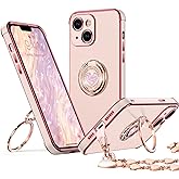 XYZ for iPhone 14 Plus Case with Stand, Phone Case with Double Ring Kickstand, Women Girls Bling Luxury Protective Cover Heart for iPhone 14 Plus, Pink