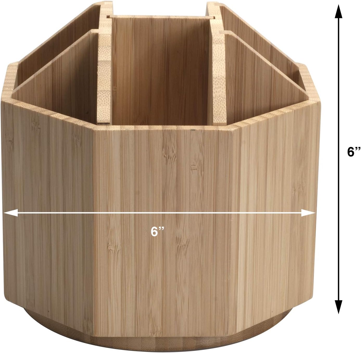 Bamboo Rotating Utensil Holder & Kitchen Organizer, Multiple Compartments, 8 Sections, store Forks, Serving Spoons, Knives, and other cooking tools with Removable Divider for Customized Storage: Home Improvement
