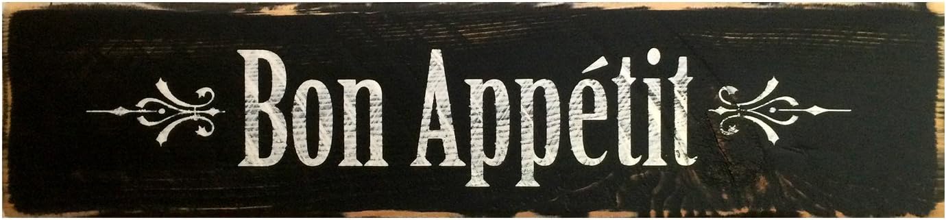 Bon Appetit Sign, Kitchen Wall Decor, Farmhouse Decoration, Decorative Wood Sign, Printed on Wood, Black 24x5.5
