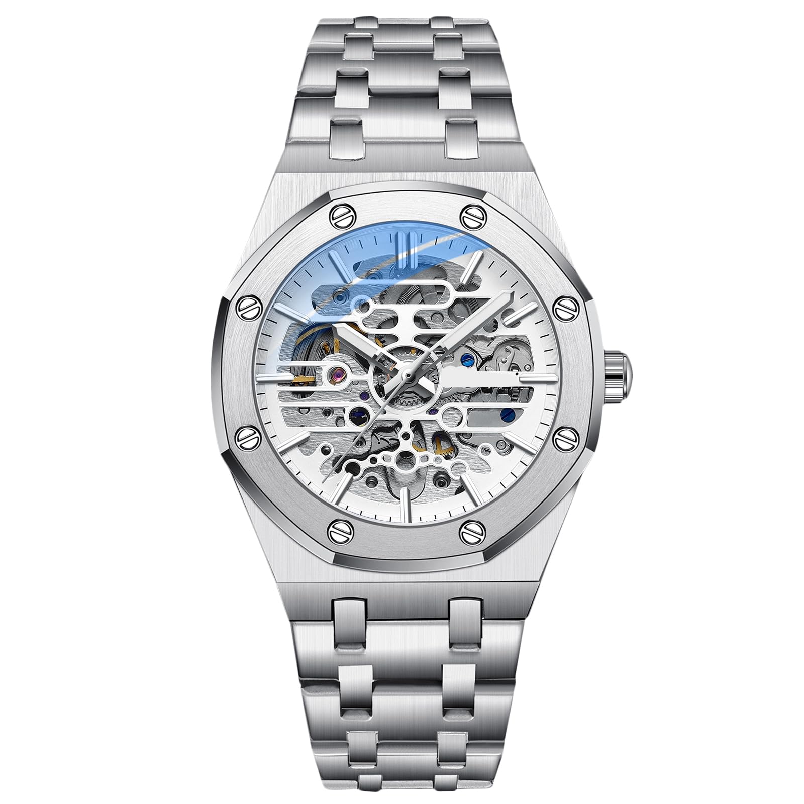 RORIOS Business Dress Men’s Watch Automatic Mechanical Watch Luminous Watch with Stainless Steel Strap Self-Winding Wrist Watch