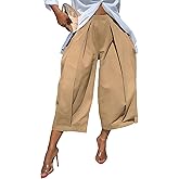 oshoplive Womens High Waisted Wide Leg Cropped Pants Loose Fit Ankle Palazzo Trousers for Women with Pockets Casual