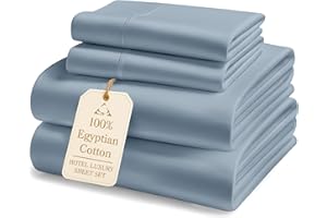 LANE LINEN 100% Egyptian Cotton Queen Size Sheet Set - 1000 Thread Count Silky Sateen Weave Naturally Breathable & Durable Winter Comfort, Hotel Soft Luxury Comfort with 15" Deep Pocket Queen Sheets -French Blue