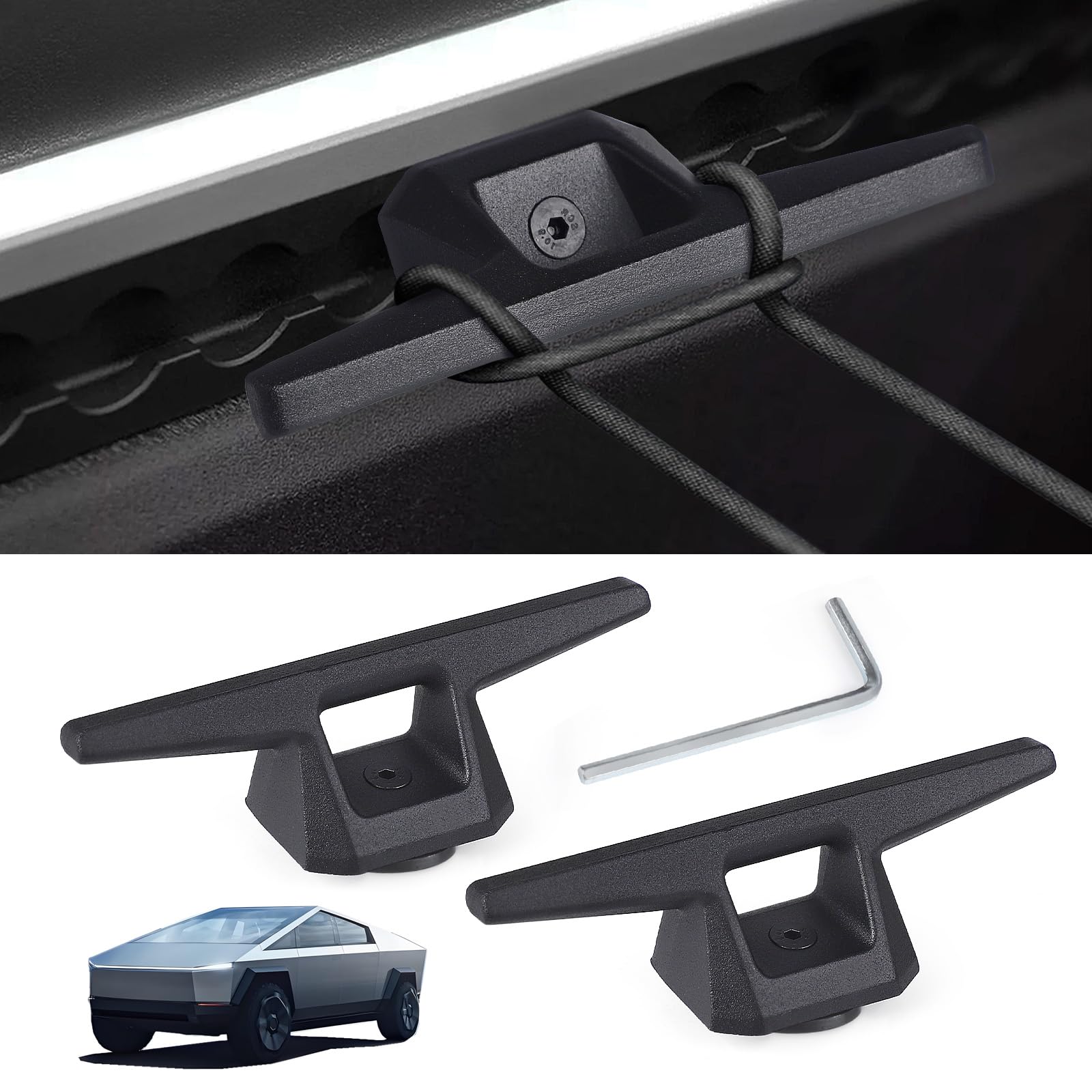 Photo 1 of CNSPEED L Track Rail Hook Compatible with Tesla Cybertruck 2025 2024 2023 Accessories, Heavy Duty OEM Style Steel Bed Rail Track for Cybertruck Accessories (2PCS Hooks)