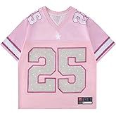 BEAUDRM Men's Jersey Shirts Rhinestone Number Graphic Tees Short Sleeve V Neck Casual Football T Shirt Streetwear