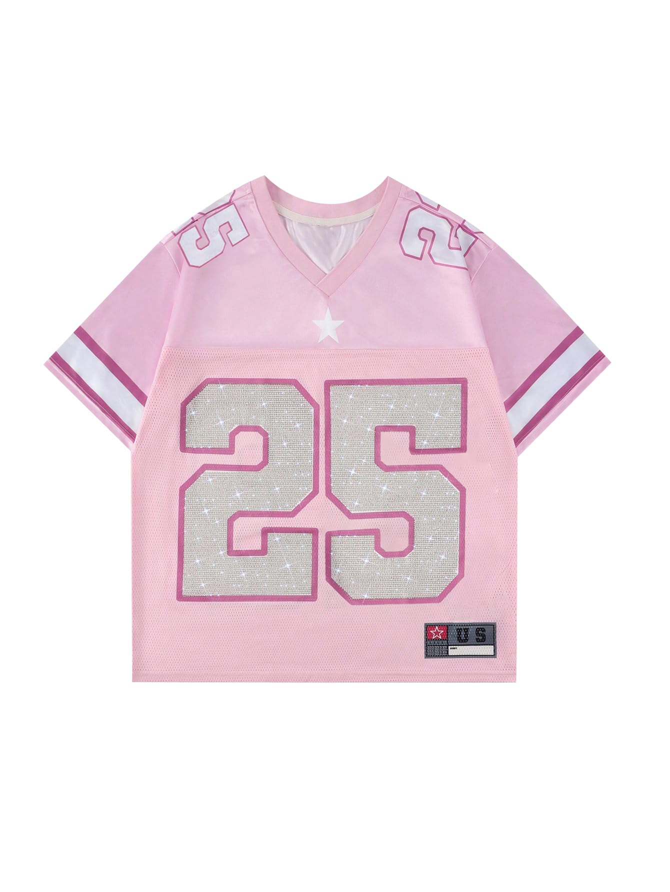 Photo 1 of BEAUDRM Men's Jersey Shirts Rhinestone Number Graphic Tees Short Sleeve V Neck Casual Football T Shirt Streetwear Pink Small