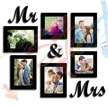 Art Street Together Forever Set of 6 Individual Wall Photo Frames with Mr & Mrs MDF Plaque - Black