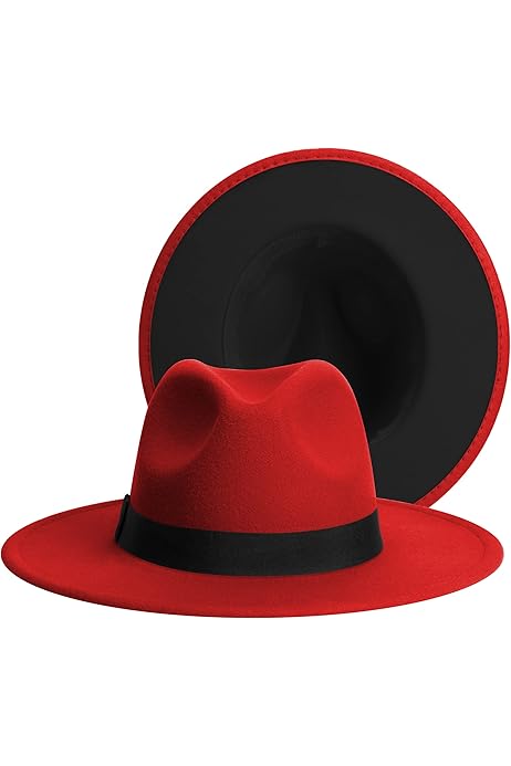 Mens Fedora FALETO Wool Fedora Hat Two-Tone Red Bottom Wide Brim