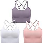 SATINIOR 3 Pcs Strappy Sports Bras for Women Crisscross for Yoga Running Support Yoga Bra Padded Workout Bras