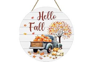 YUNKKIN Fall Decorations for Home Fall Decor Truck Door Sign Wall Decor Maple Leaf Pumpkin Hanging Sign Wooden Front Door Hanger for Autumn Harvest Thanksgiving Porch Indoor Outdoor Home Decorations