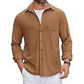 COOFANDY Mens Flannel Shirts Long Sleeve Thermal Button Down Shirt Shacket Lightweight Jacket