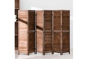 FDW 6 Panel Wood Room Divider 5.75 Ft Tall Privacy Wall Divider Folding Wood Screen 68.9" x 15.75" Each Panel for Home Office