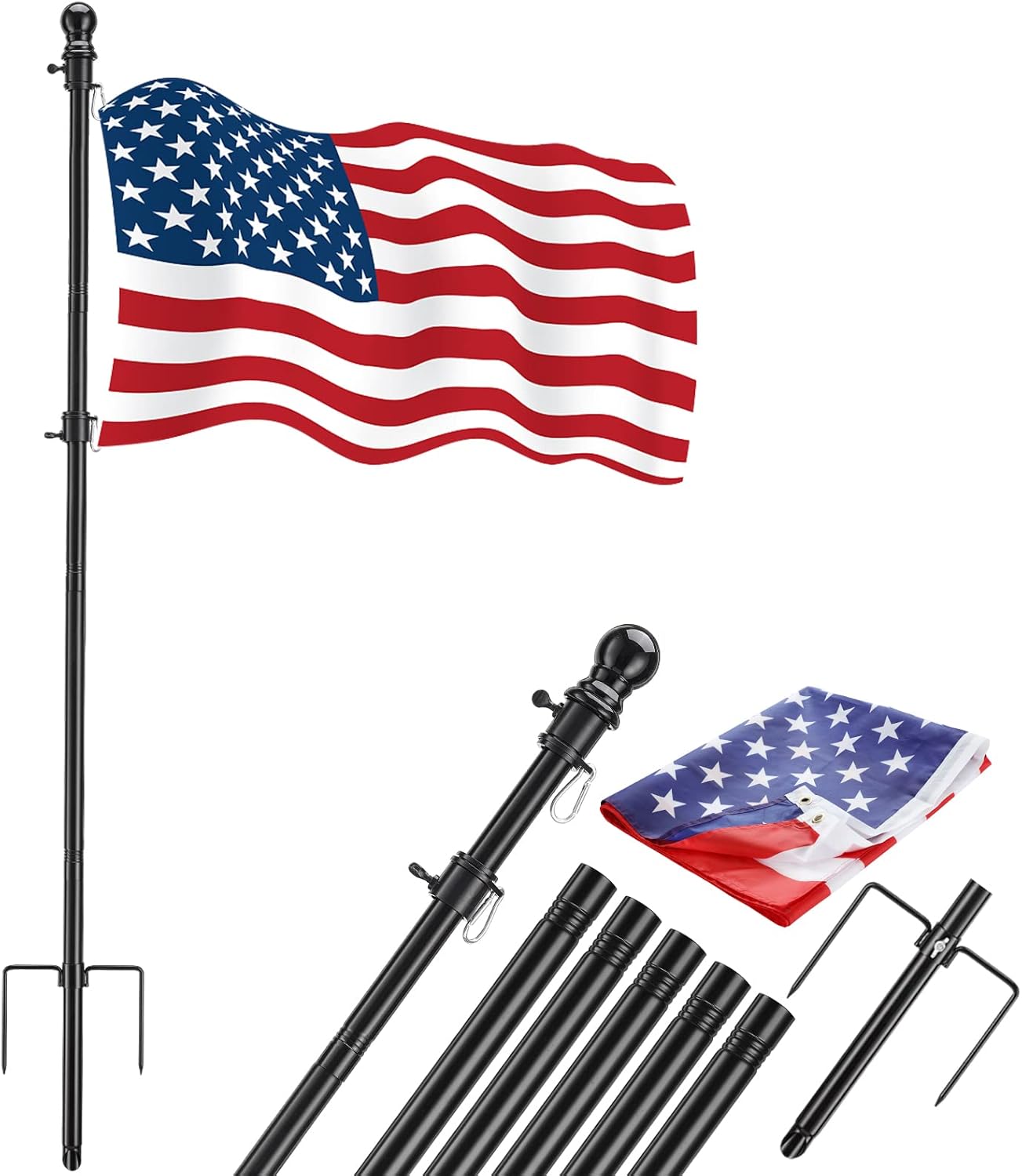 Flagpole Hardware - Flag Poles for Outside House Inground - 1