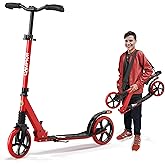 Campior Kick Scooter for Ages 6+, for Kids, Teens, and Adults, Max Load 240 LBS, Foldable, 8-inch Big Wheels for Kids and Adults, with Kickstand, 3 Adjustable Levels, Child Safety Approved, Red