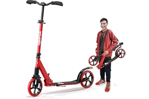 Campior Kick Scooter for Ages 6+, for Kids, Teens, and Adults, Max Load 240 LBS, Foldable, 8-inch Big Wheels for Kids and Adults, with Kickstand, 3 Adjustable Levels, Child Safety Approved, Red