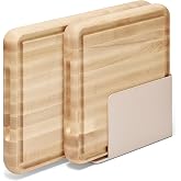 Caraway 3-Piece Prep and Serve Butcher Block Set | 17" Rectangle Cutting Board, 12" Square Cutting Board and Metal Storage Rack, Maple