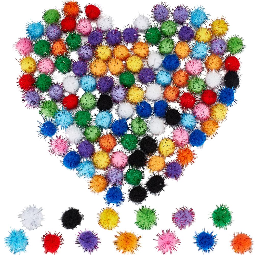 SUNNYCLUE 130Pcs Glitter Pom Poms Tinsel Pompom Bulk Colorful 15mm Fibre Sparkle Ball Soft Fluffy Decor Round Fuzzy Tinsel Balls Glitters Pompoms for DIY Art Crafting Cat Pet Christmas Party Decor